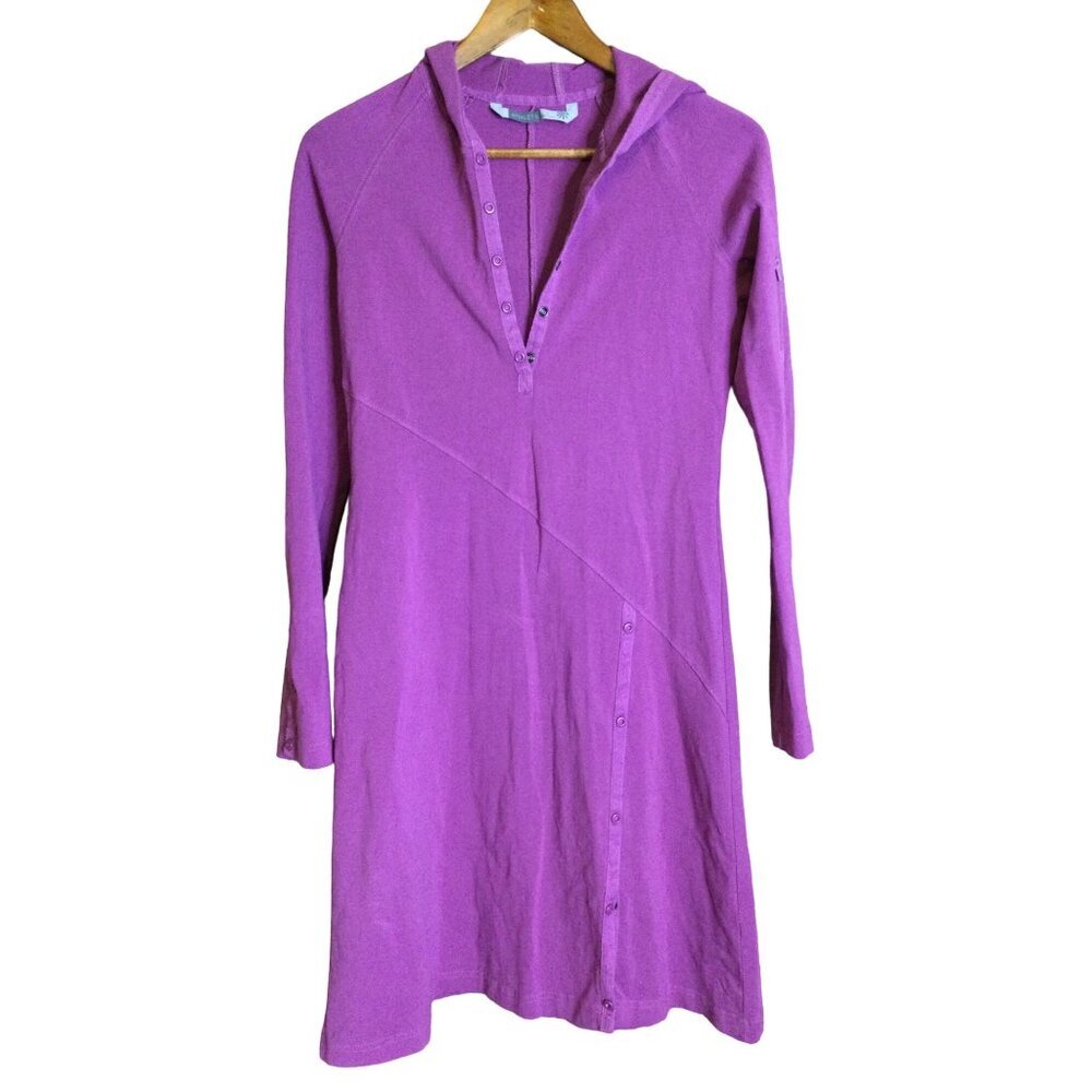 Athleta Womens Organic Cotton Hooded Snap Sweatshirt Dress Pocket Purple Small